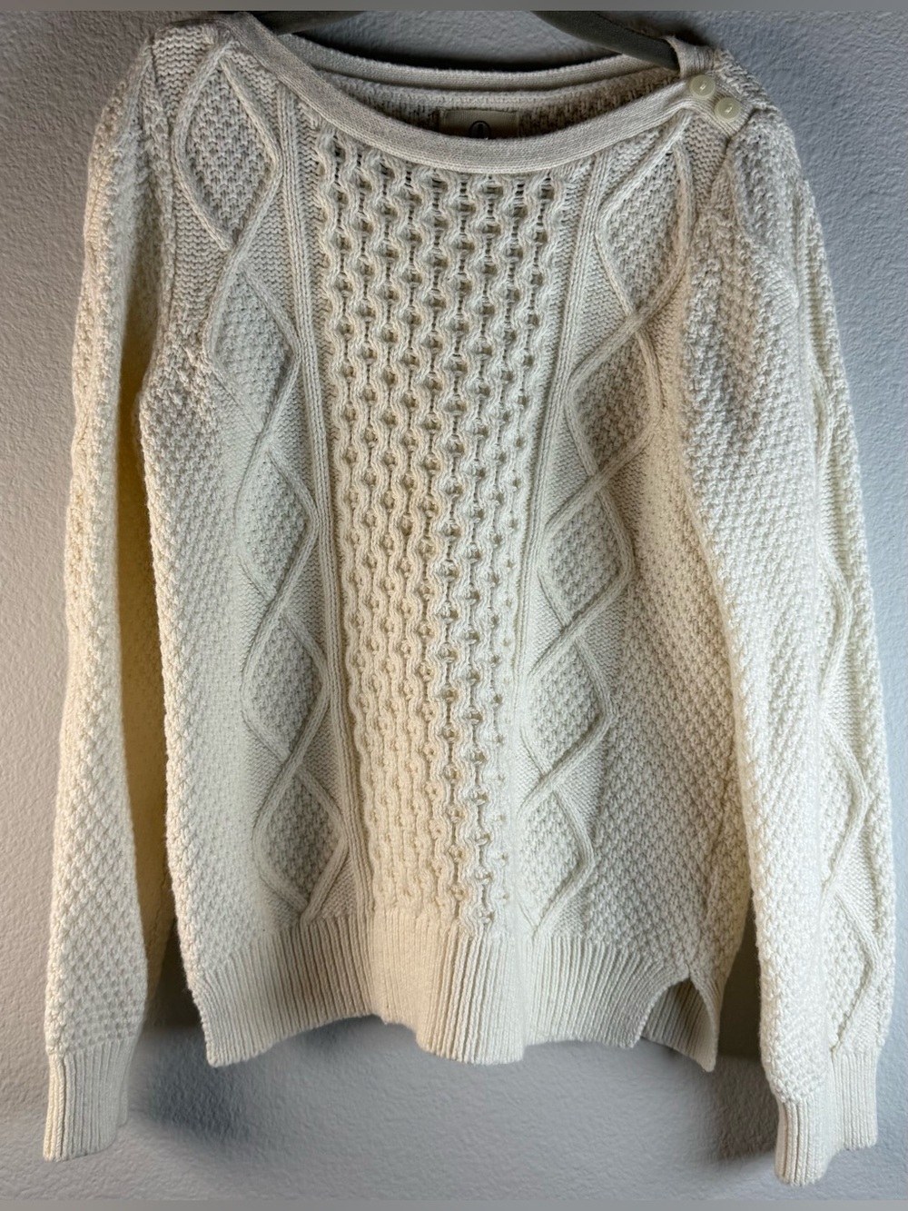 Lands' End Cream Cable Knit Crewneck Sweater